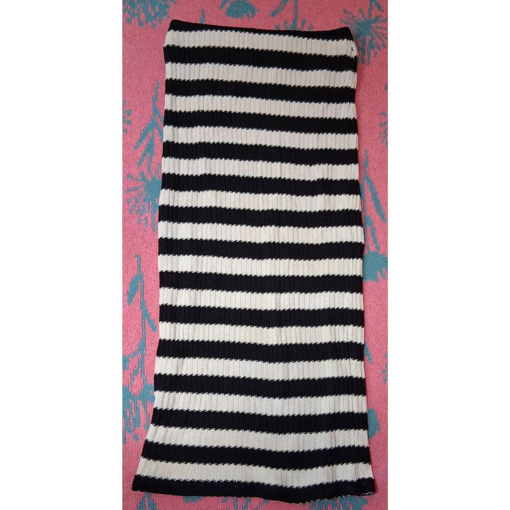 Zara womens small midi skirt pencil crochet knit cotton stripe black white